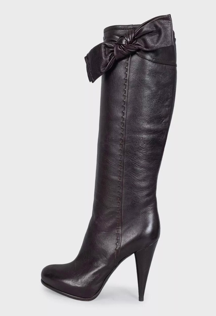 Christian Dior Burgundy Leather Bow Boots - Eu 39.5